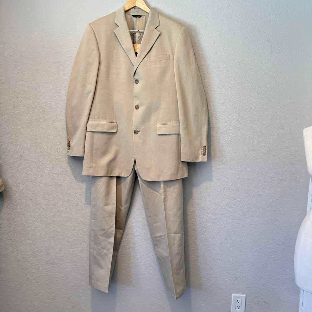 Banana Republic Modern Mens Khaki Tan 2 Piece Suit 3 Button Blazer Pants 35x34
